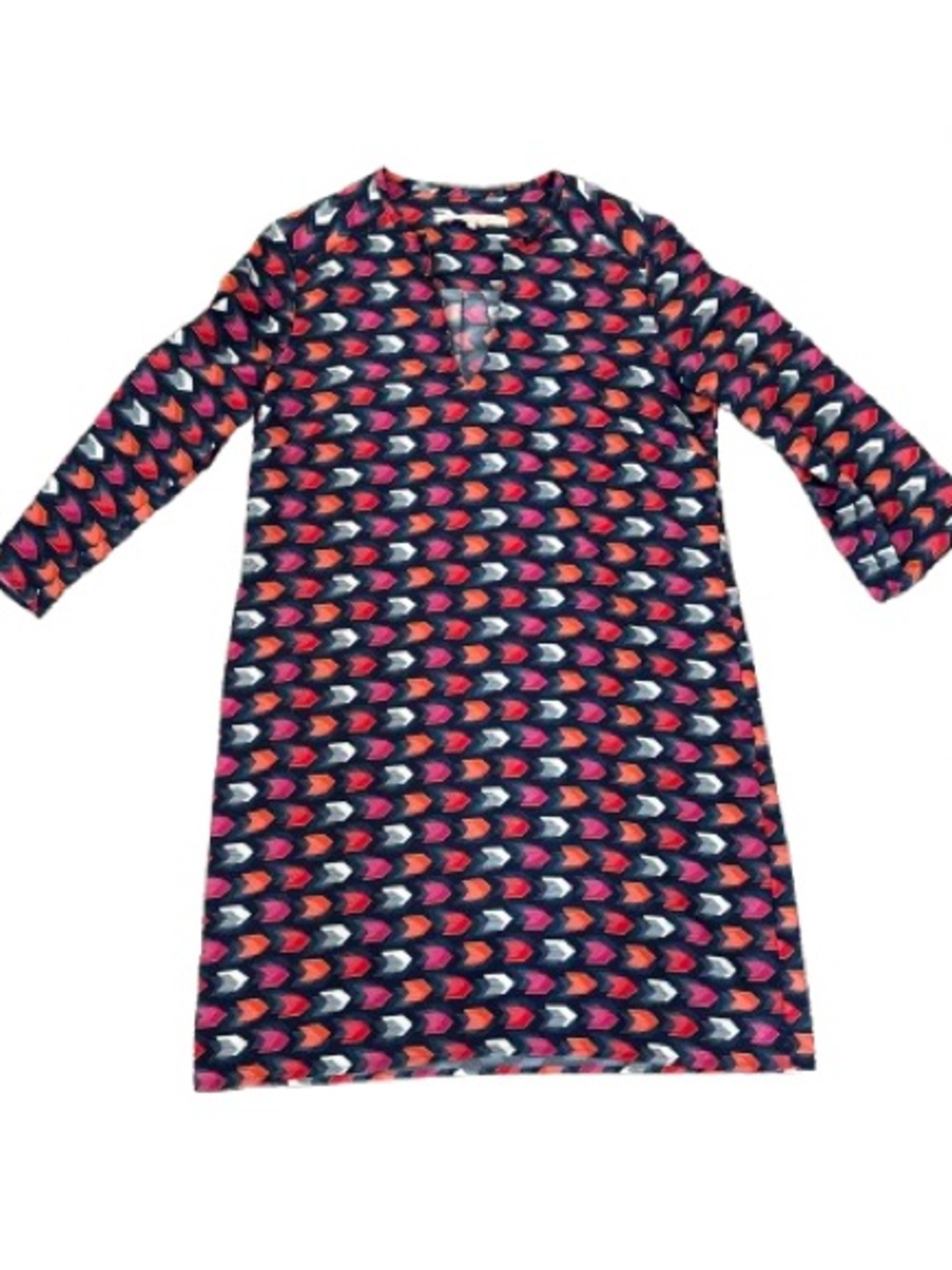 Hutch Anthropologie Geometric Print Shift Dress Size M Navy Pink 3/4 Sleeve - Picture 3 of 5
